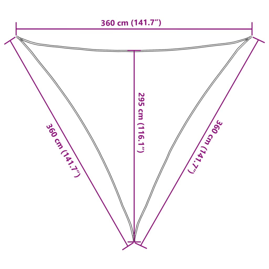 solsejl HDPE trekantet 3,6 x 3,6 x 3,6 m antracitgrå