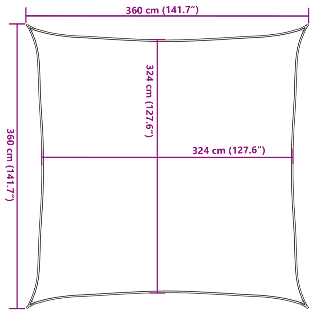 Solsejl HDPE firkantet 3,6x3,6 m beige