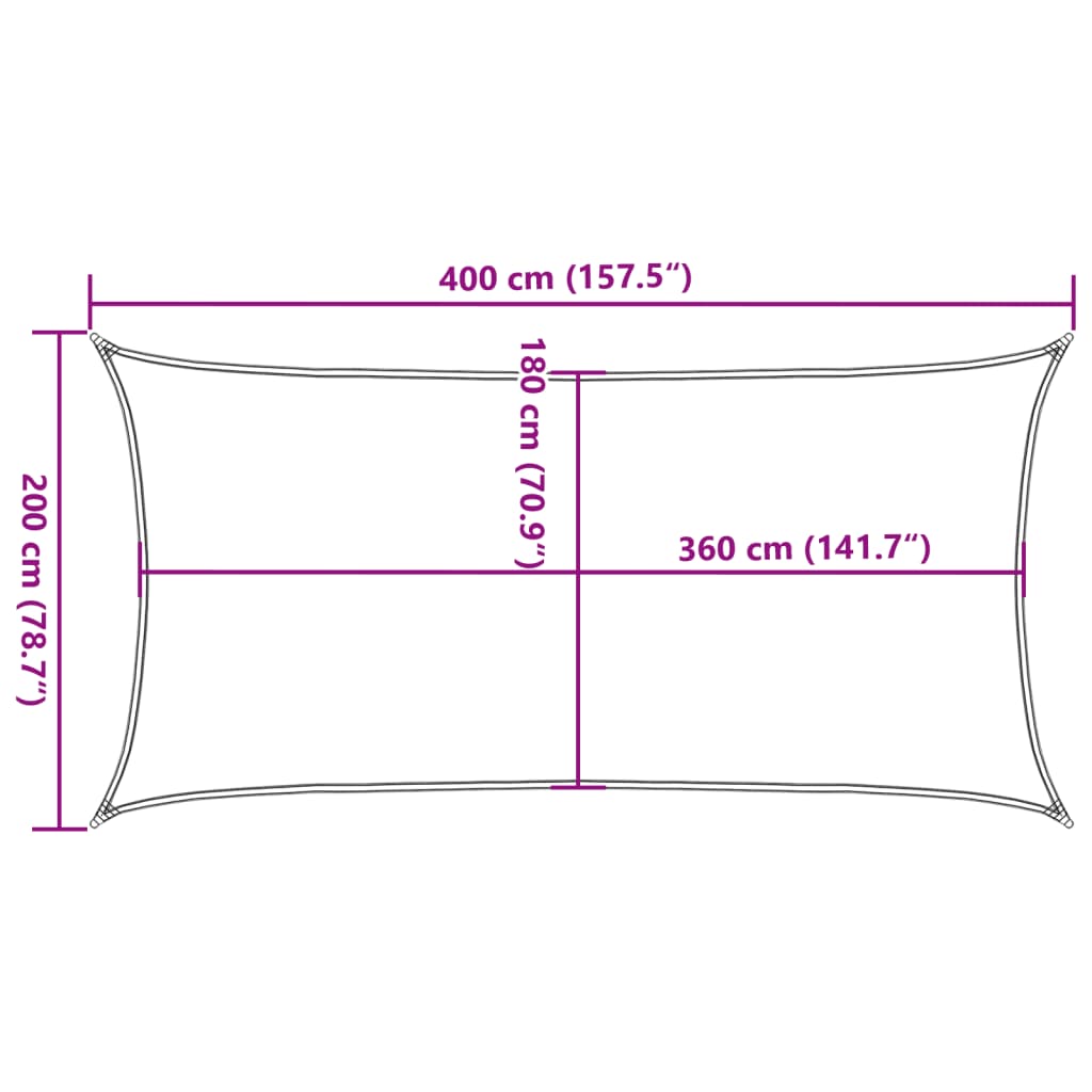 Solsejl HDPE rektangulær 2x4 m creme