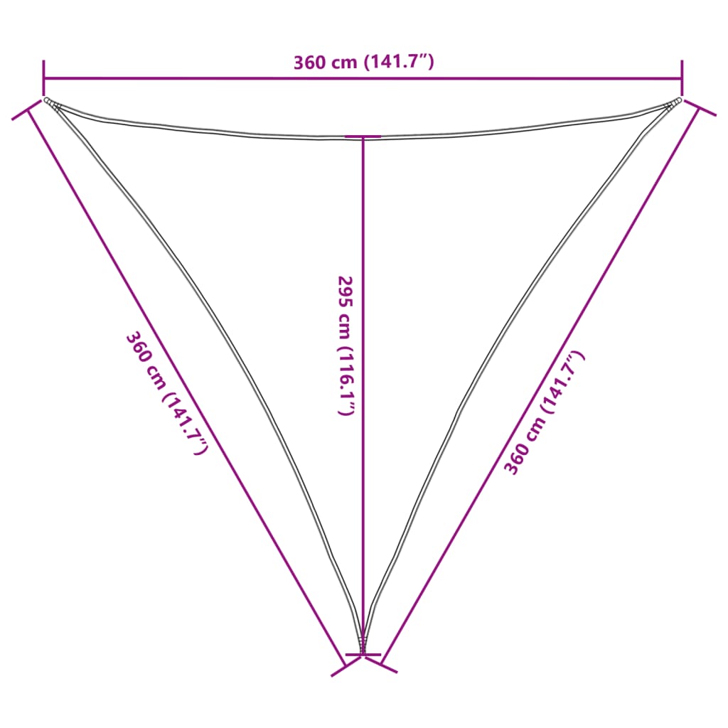 solsejl Oxfordstof trekantet 3,6 x 3,6 x 3,6 m cremefarvet