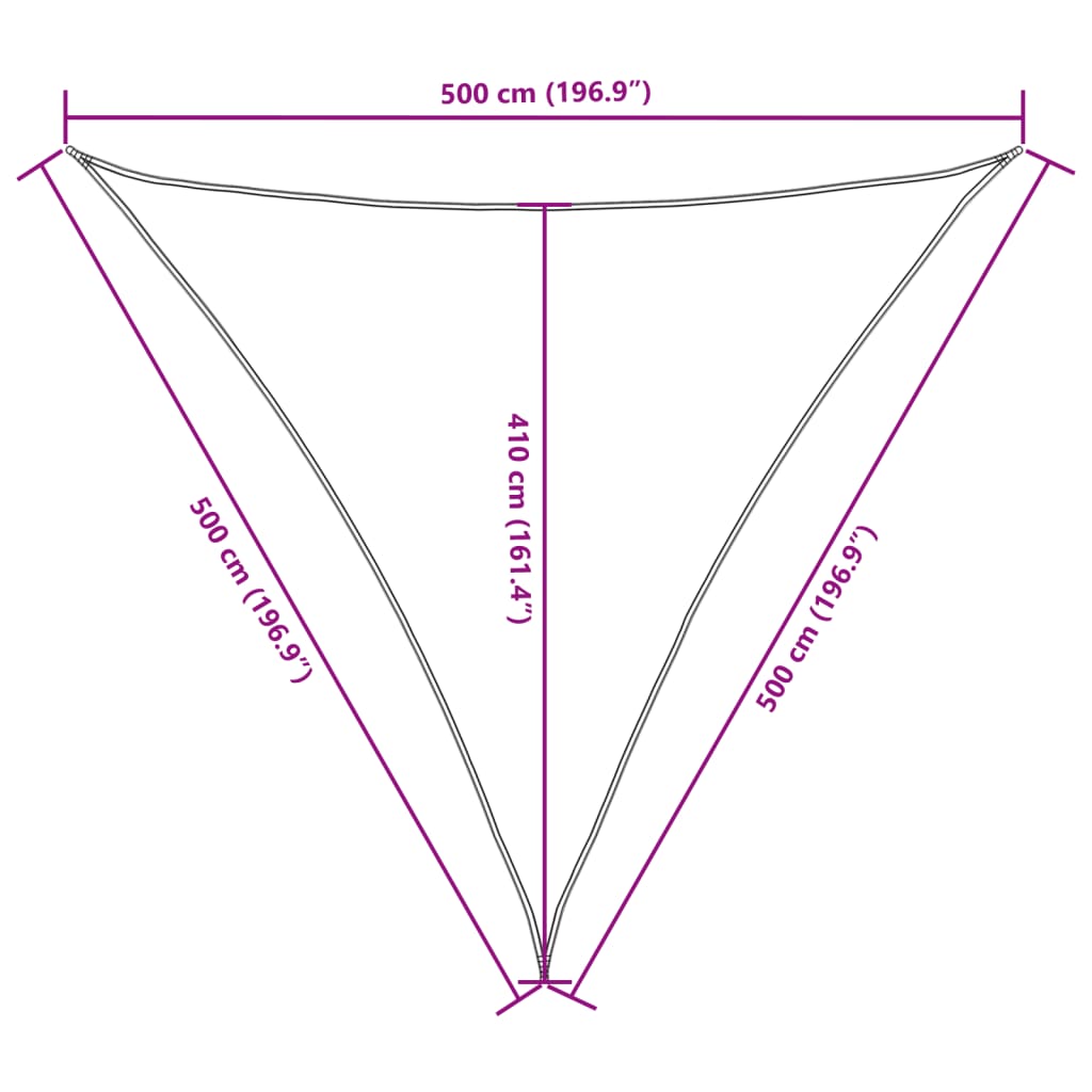 solsejl Oxfordsof trekantet 5 x 5 x 5 m cremefarvet