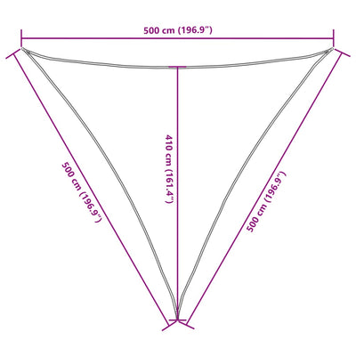 solsejl Oxfordsof trekantet 5 x 5 x 5 m cremefarvet