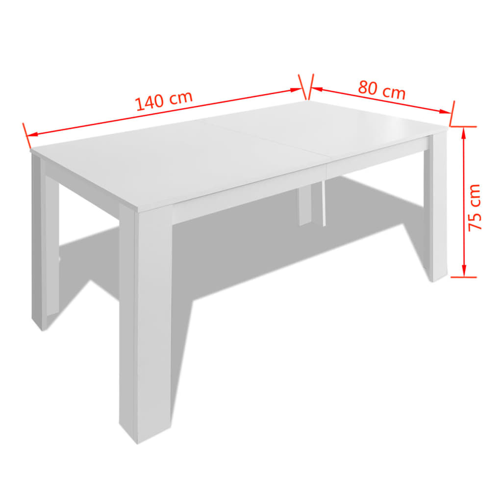 spisebord 140x80x75 cm hvid