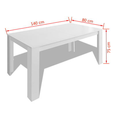 spisebord 140x80x75 cm hvid