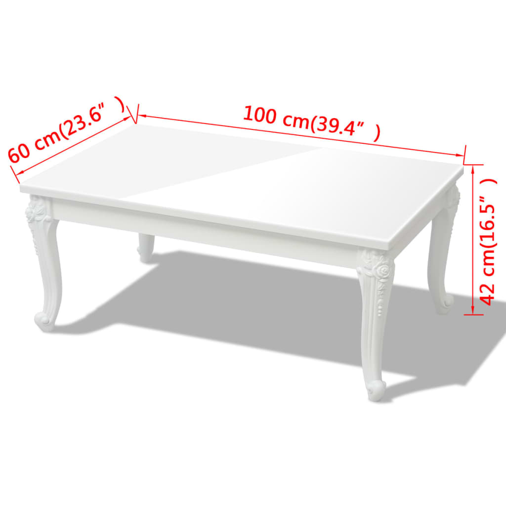 sofabord 100 x 60 x 42 cm højglans hvid