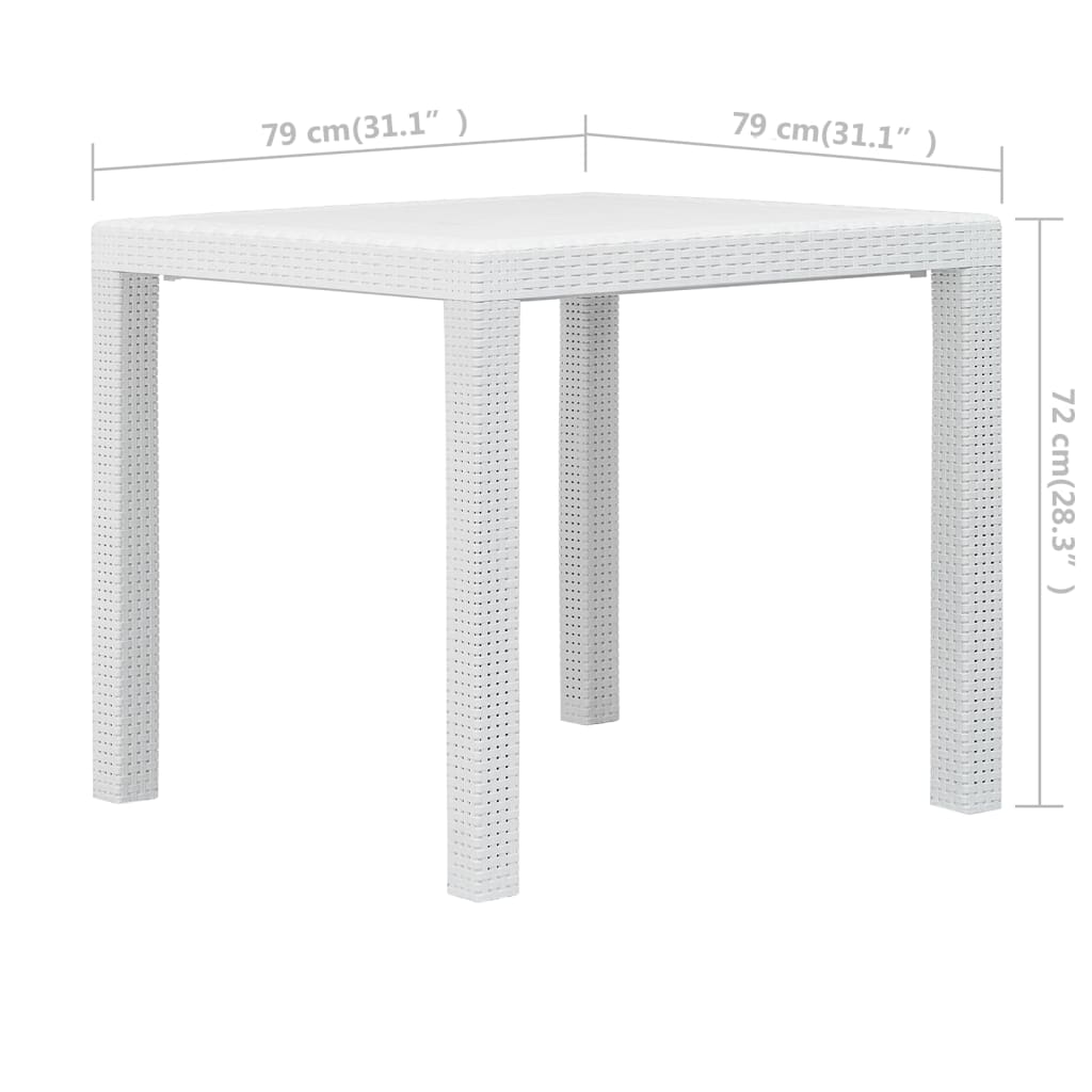 havebord 79 x 79 x 72 cm plastik rattanlook hvid