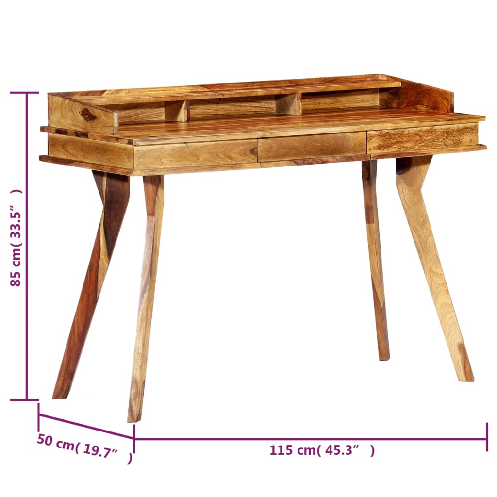 skrivebord 115 x 50 x 85 cm massivt sheeshamtræ