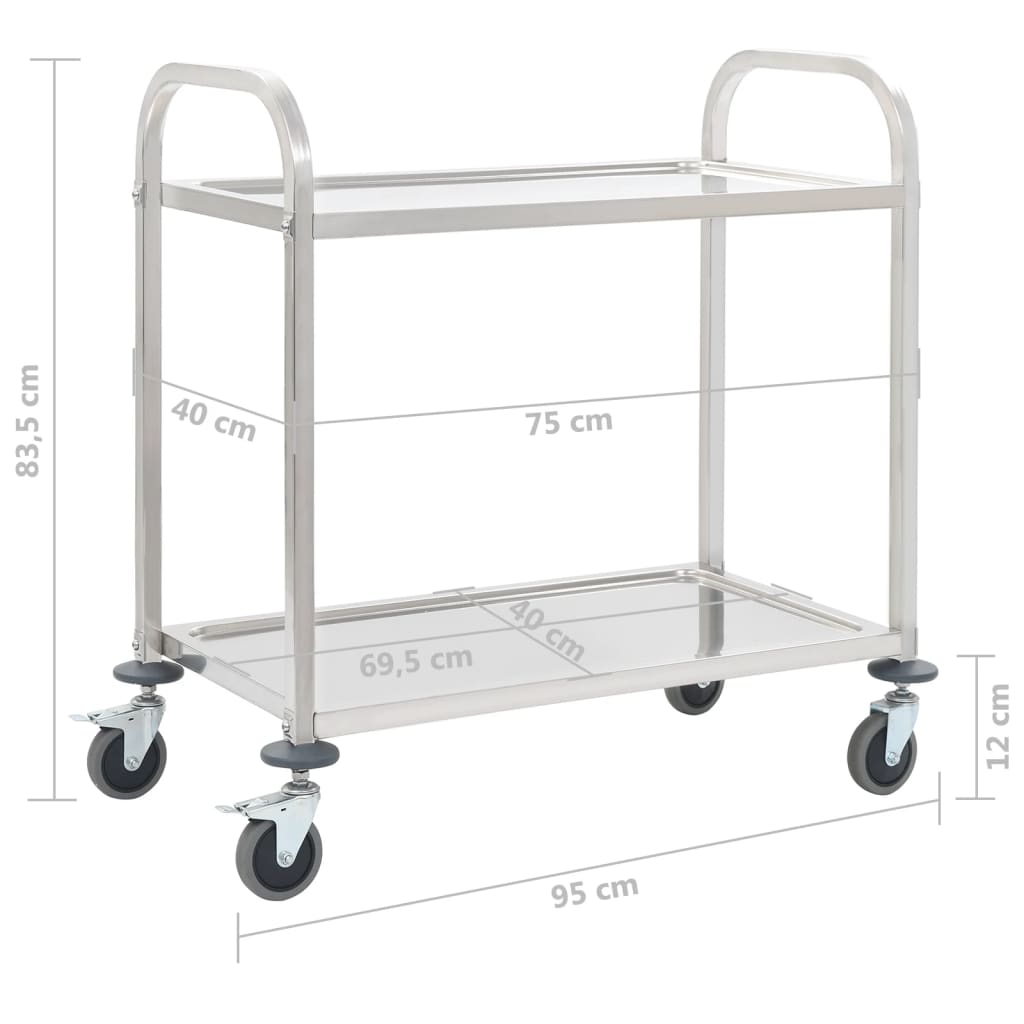 køkkenvogn med 2 hylder 95x45x83,5 cm rustfrit stål