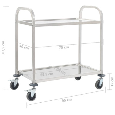 køkkenvogn med 2 hylder 95x45x83,5 cm rustfrit stål