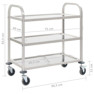 køkkenvogn med 3 hylder 95x45x83,5 cm rustfrit stål