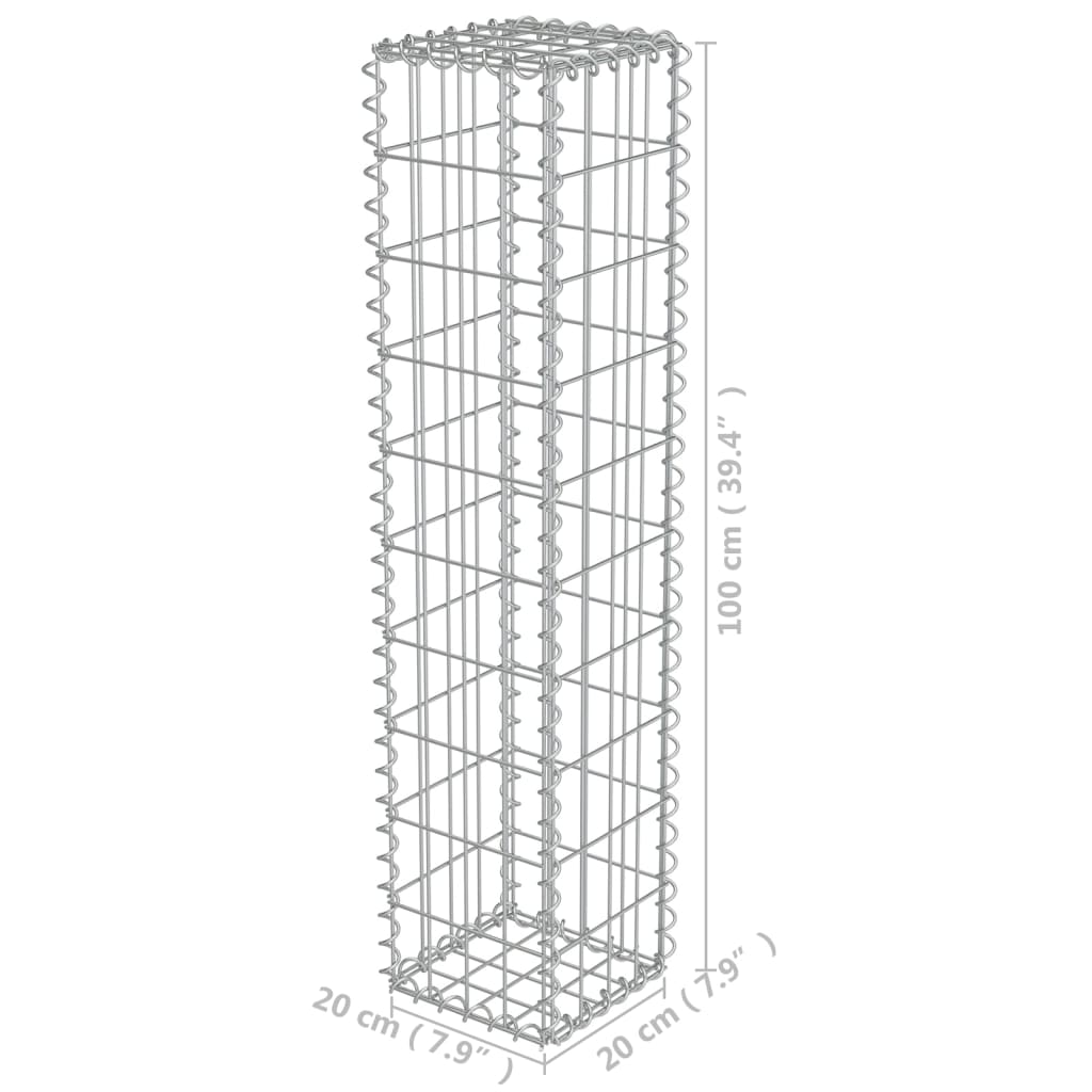 gabionvæg med dæksler galvaniseret stål 20 x 20 x 100 cm