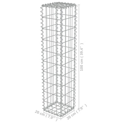 gabionvæg med dæksler galvaniseret stål 20 x 20 x 100 cm