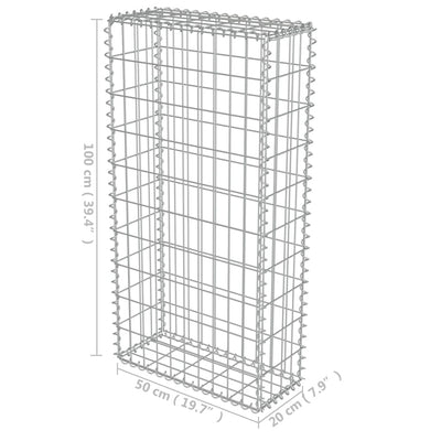 gabionvæg med dæksler galvaniseret stål 50 x 20 x 100 cm