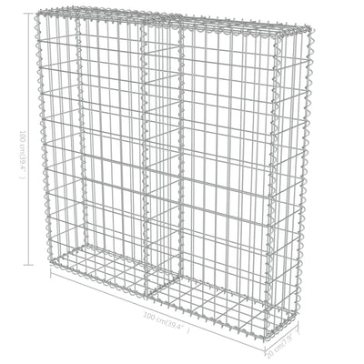 gabionvæg med dæksler galvaniseret stål 100 x 20 x 100 cm