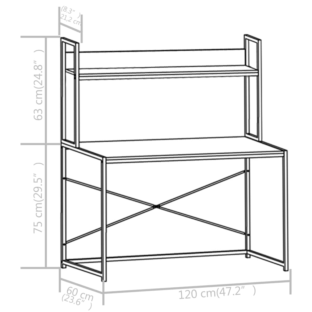 computerbord 120 x 60 x 138 cm hvid og egetræsfarve