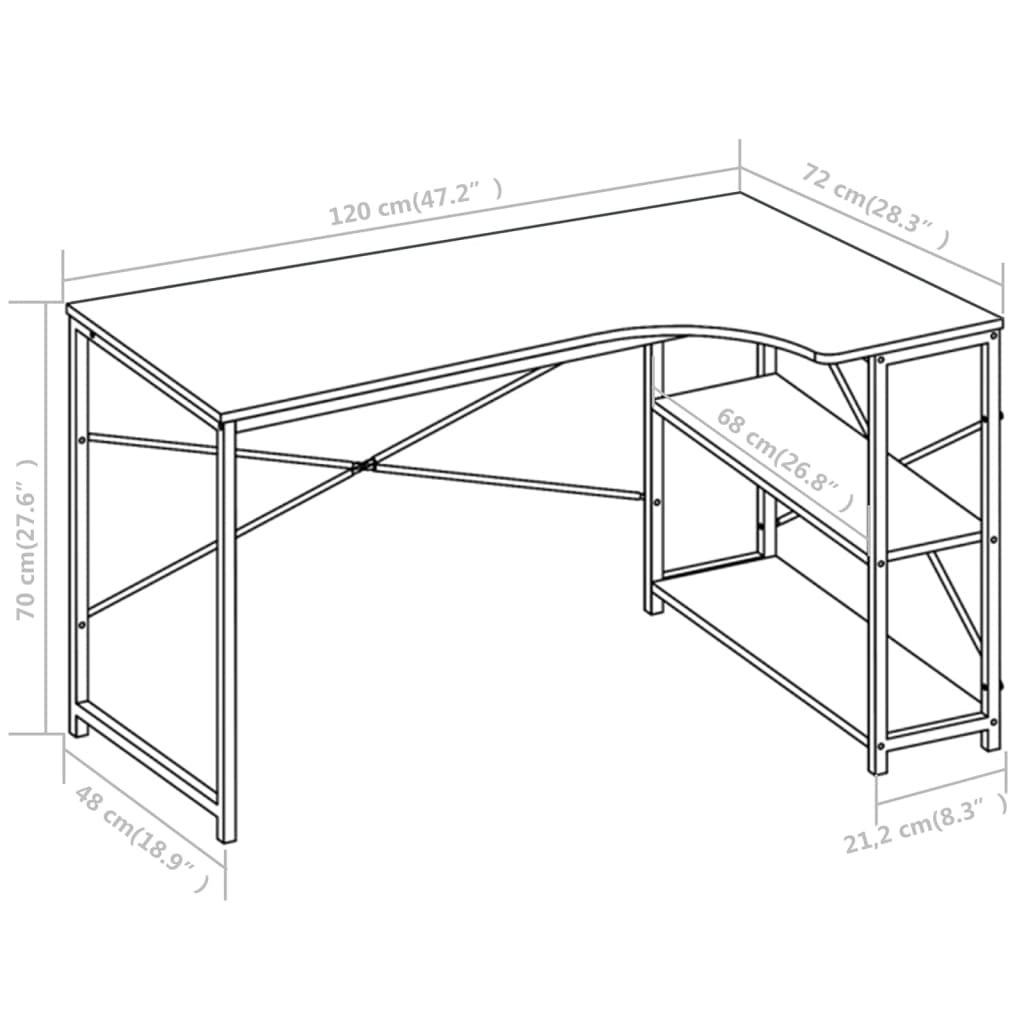 computerbord 120x72x70 cm hvid