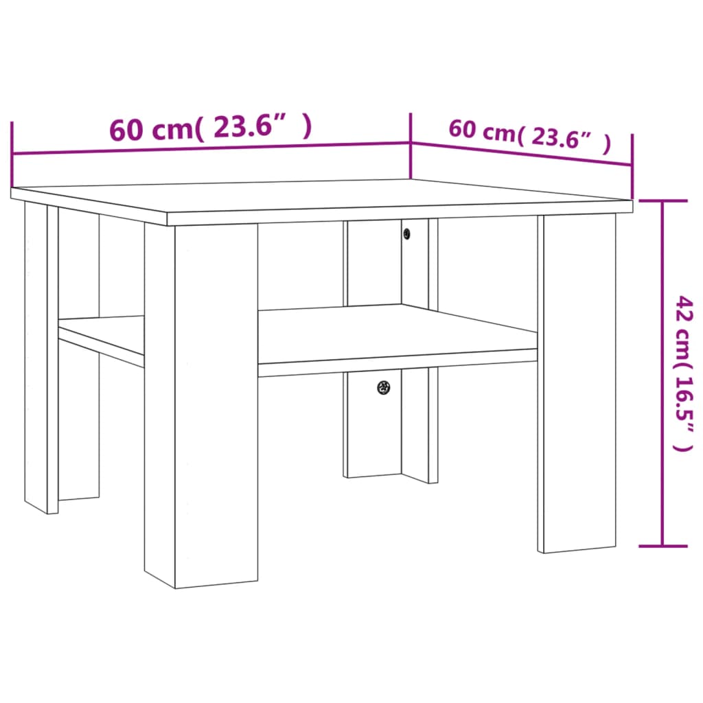 sofabord 60x60x42 cm konstrueret træ sonoma-eg