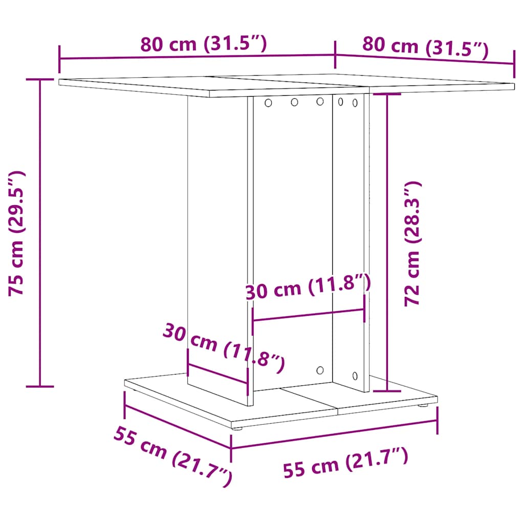 spisebord 80x80x75 cm konstrueret træ hvid