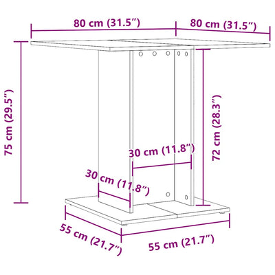 spisebord 80x80x75 cm konstrueret træ hvid