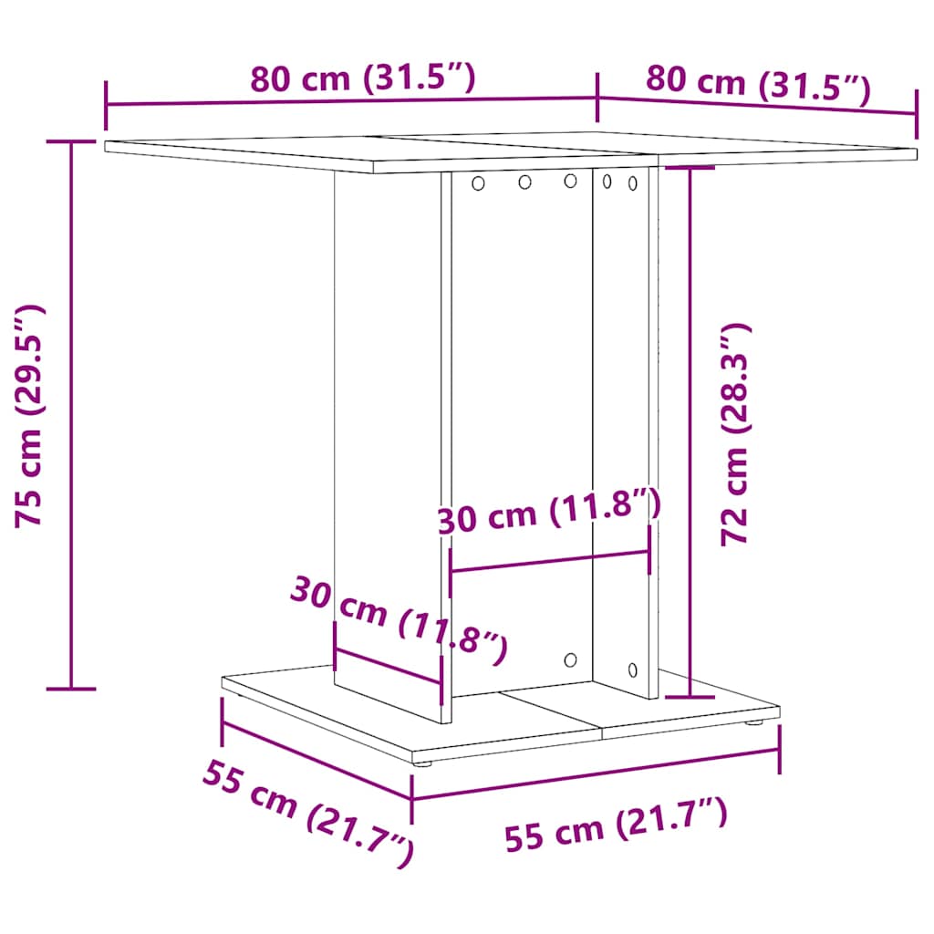 spisebord 80x80x75 cm konstrueret træ hvid højglans