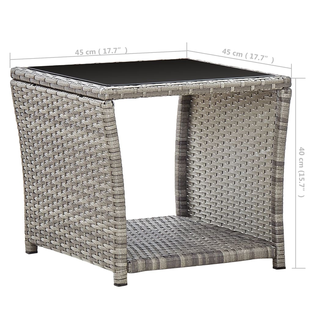 sofabord 45x45x40 cm polyrattan og glas grå