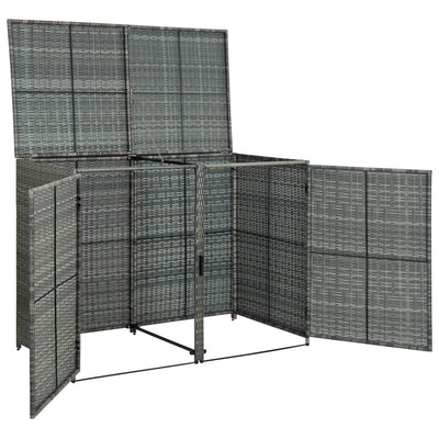 dobbelt skraldespandsskjuler 148x77x111 cm polyrattan grå