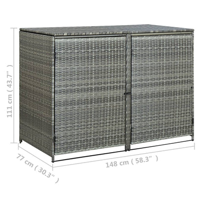 dobbelt skraldespandsskjuler 148x77x111 cm polyrattan grå