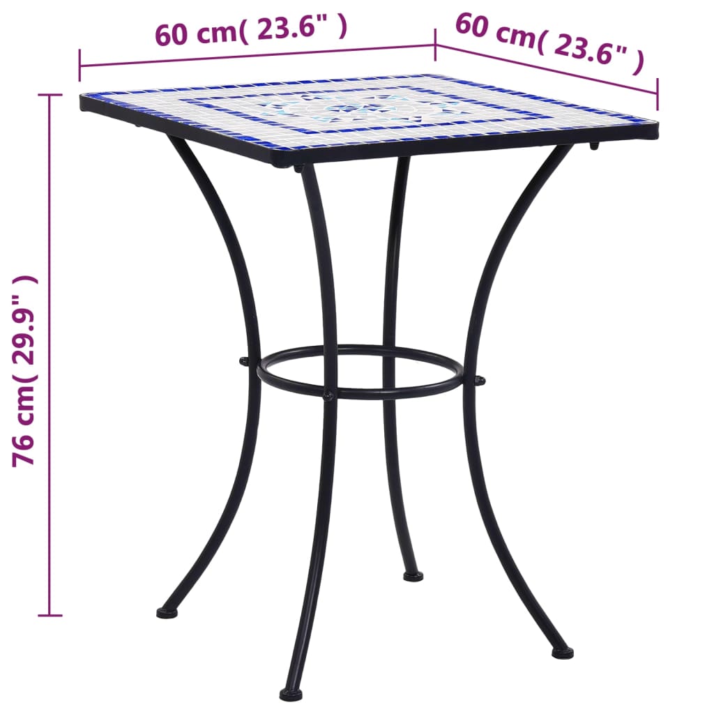 bistrobord med mosaikdesign 60 cm keramisk blå og hvid