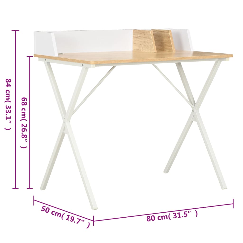 skrivebord 80x50x84 cm hvid og naturfarvet