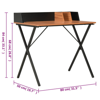 skrivebord 80x50x84 cm sort og brun