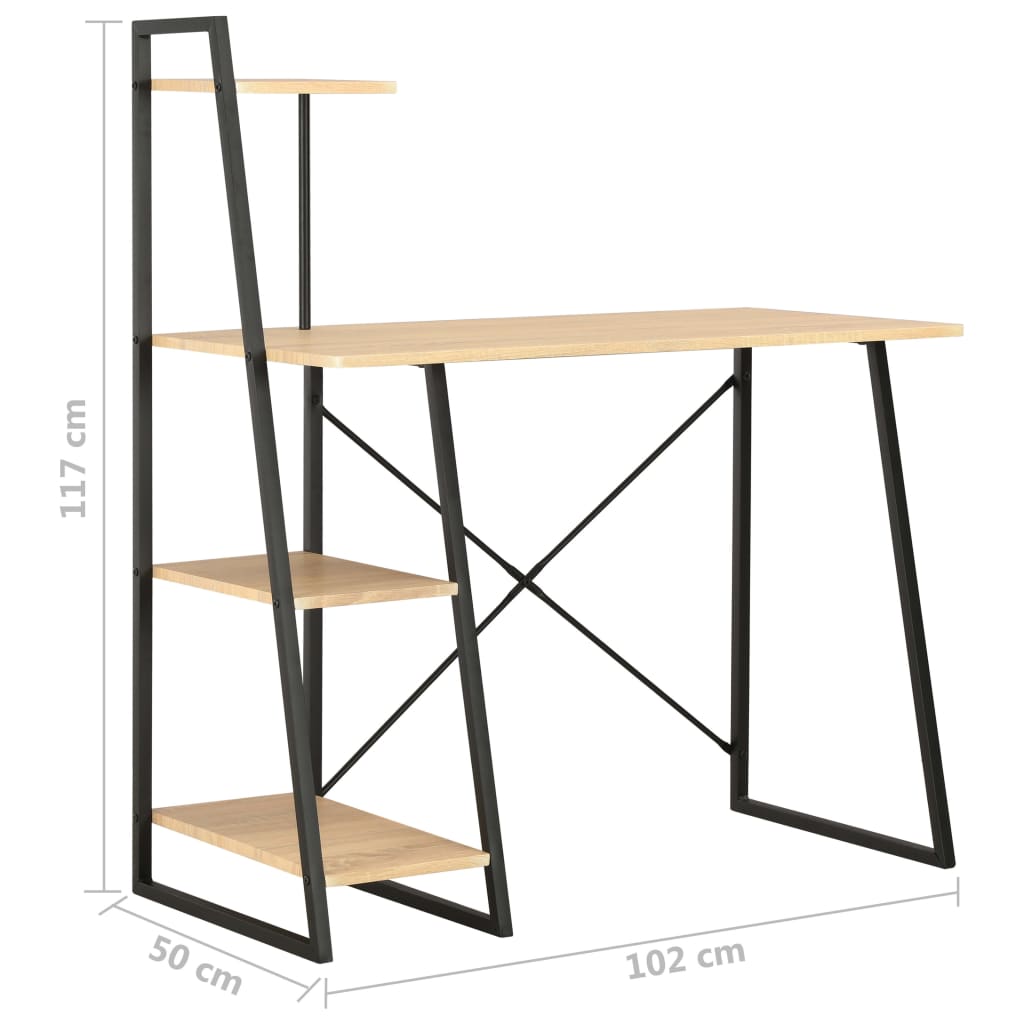 skrivebord med reol 102x50x117 cm sort og eg