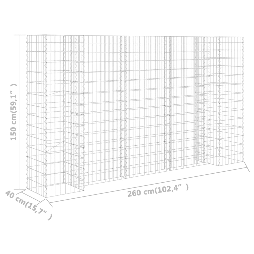 H-formet gabion-plantekasse 260x40x150 cm stål