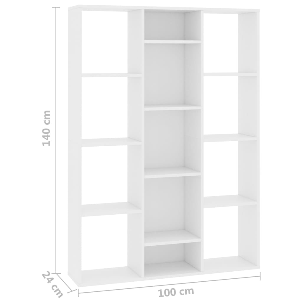 rumdeler/bogreol 100x24x140 cm konstrueret træ hvid