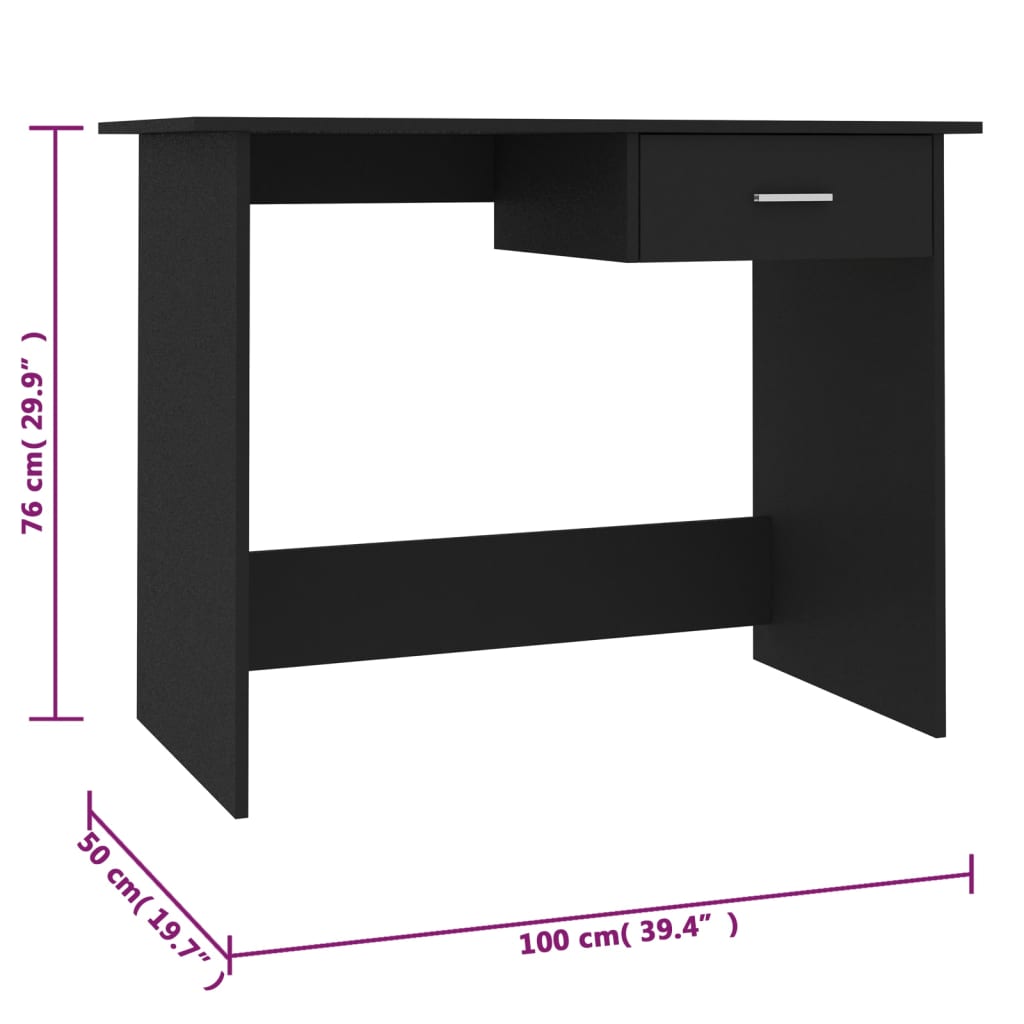 skrivebord 100x50x76 cm konstrueret træ sort