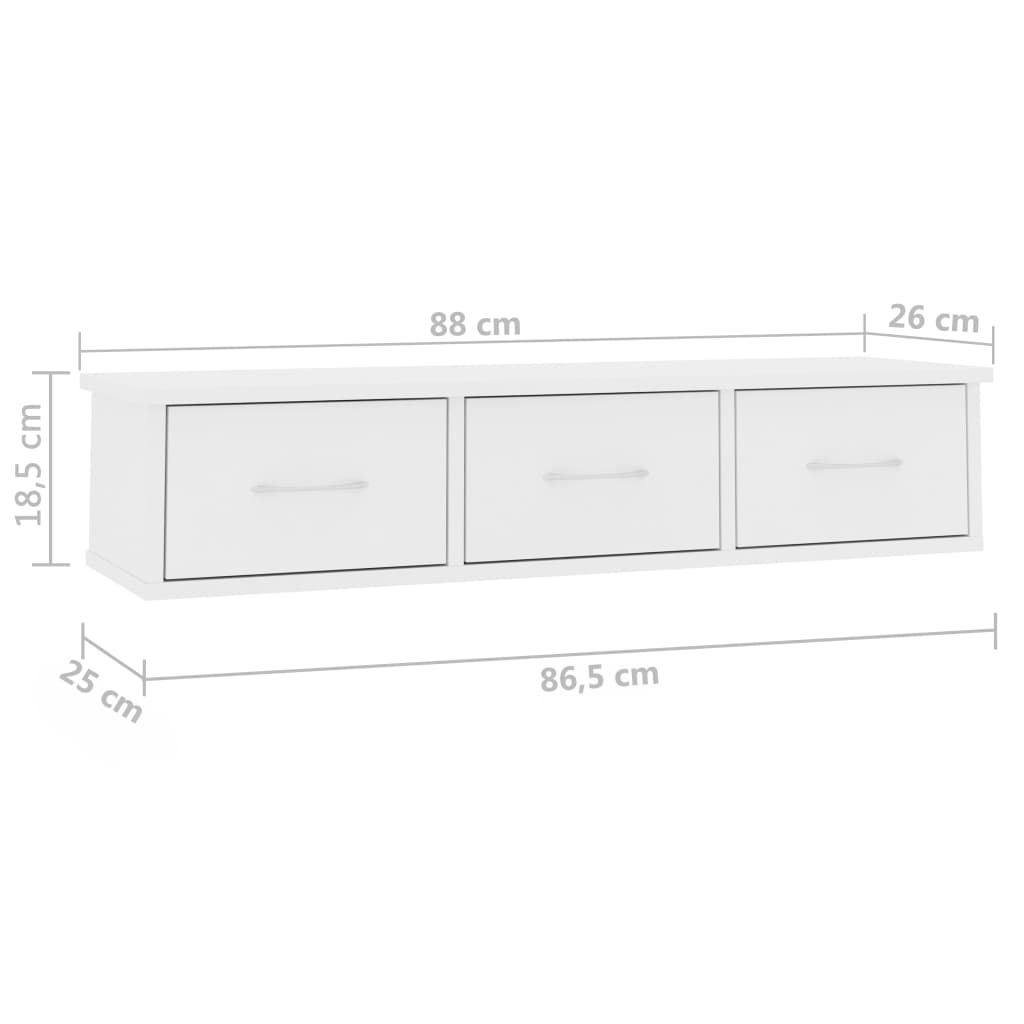 vægskab med skuffer 88x26x18,5 cm konstrueret træ hvid