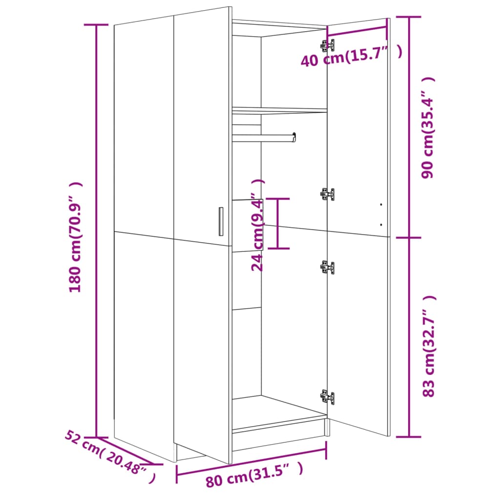 klædeskab 80x52x180 cm konstrueret træ sonoma-eg