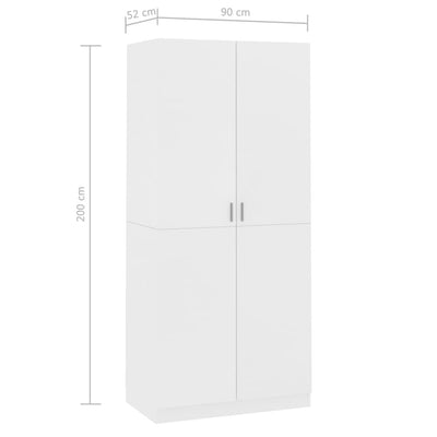 klædeskab 90x52x200 cm konstrueret træ hvid