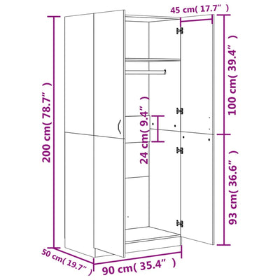 klædeskab 90x52x200 cm konstrueret træ sonoma-eg