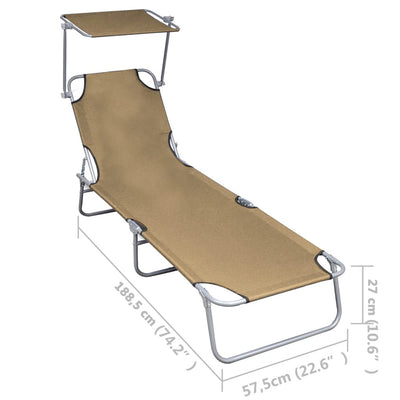 foldbar liggestol med baldakin aluminium gråbrun