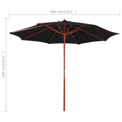 parasol 300x258 cm træstang sort