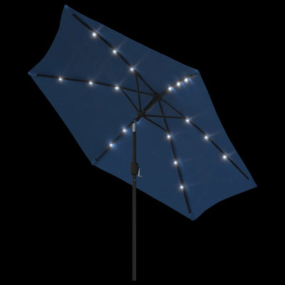 parasol m. LED-lys og stålstang 300 cm azurblå