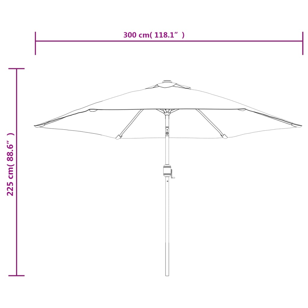 parasol m. LED-lys og stålstang 300 cm azurblå