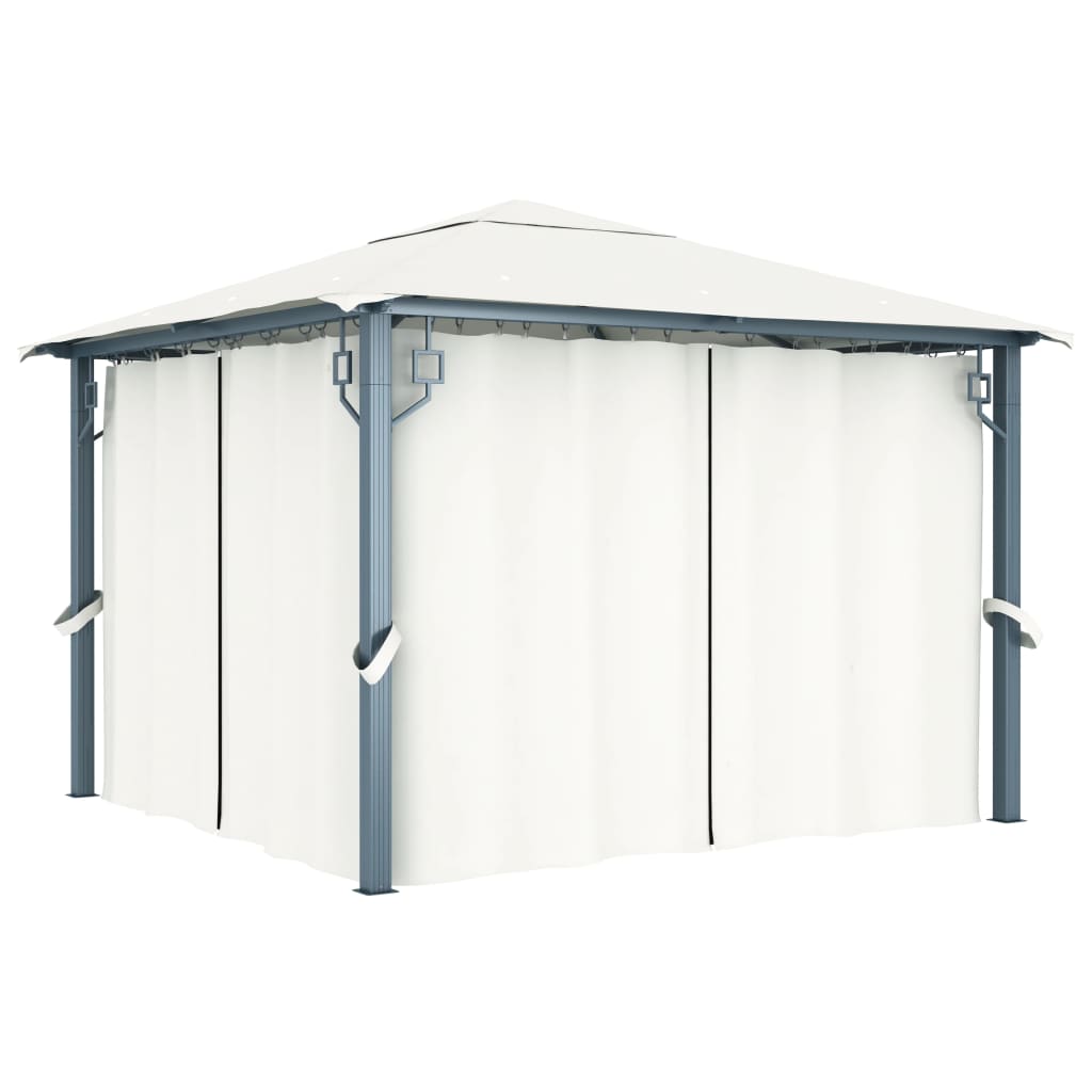 havepavillon med gardin 300x300 cm aluminium cremefarvet