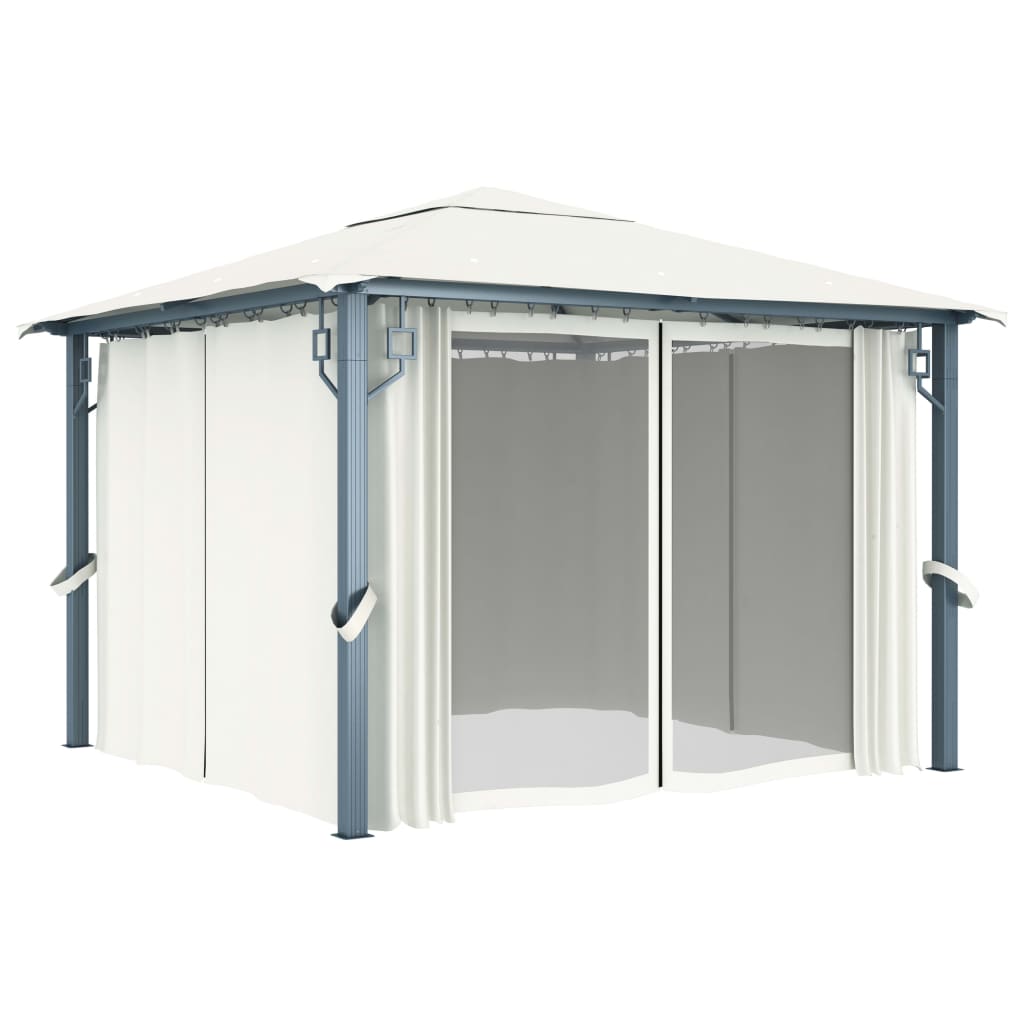 havepavillon med gardin 300x300 cm aluminium cremefarvet