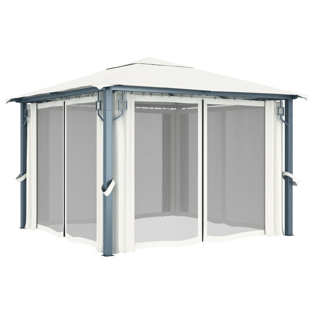 havepavillon med gardin 300x300 cm aluminium cremefarvet