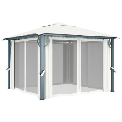 havepavillon med gardin 300x300 cm aluminium cremefarvet