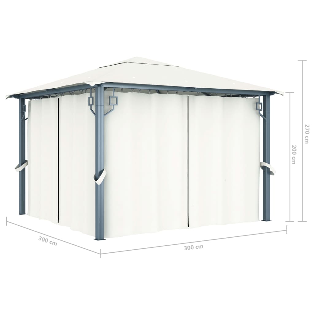 havepavillon med gardin 300x300 cm aluminium cremefarvet