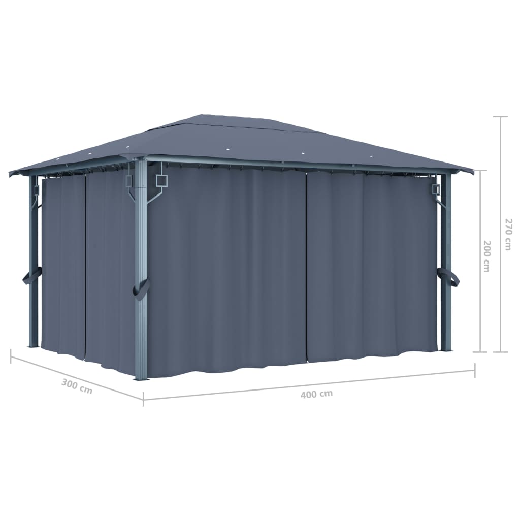 havepavillon med gardin 400x300 cm aluminium antracitgrå