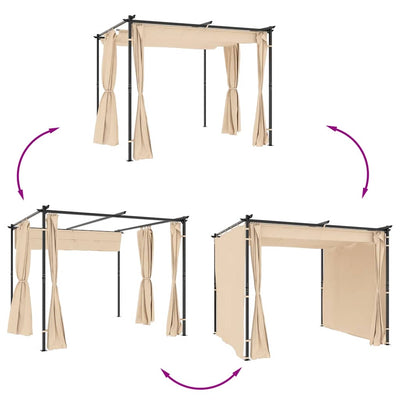 pavillon med gardiner 3x3 m stål cremefarvet