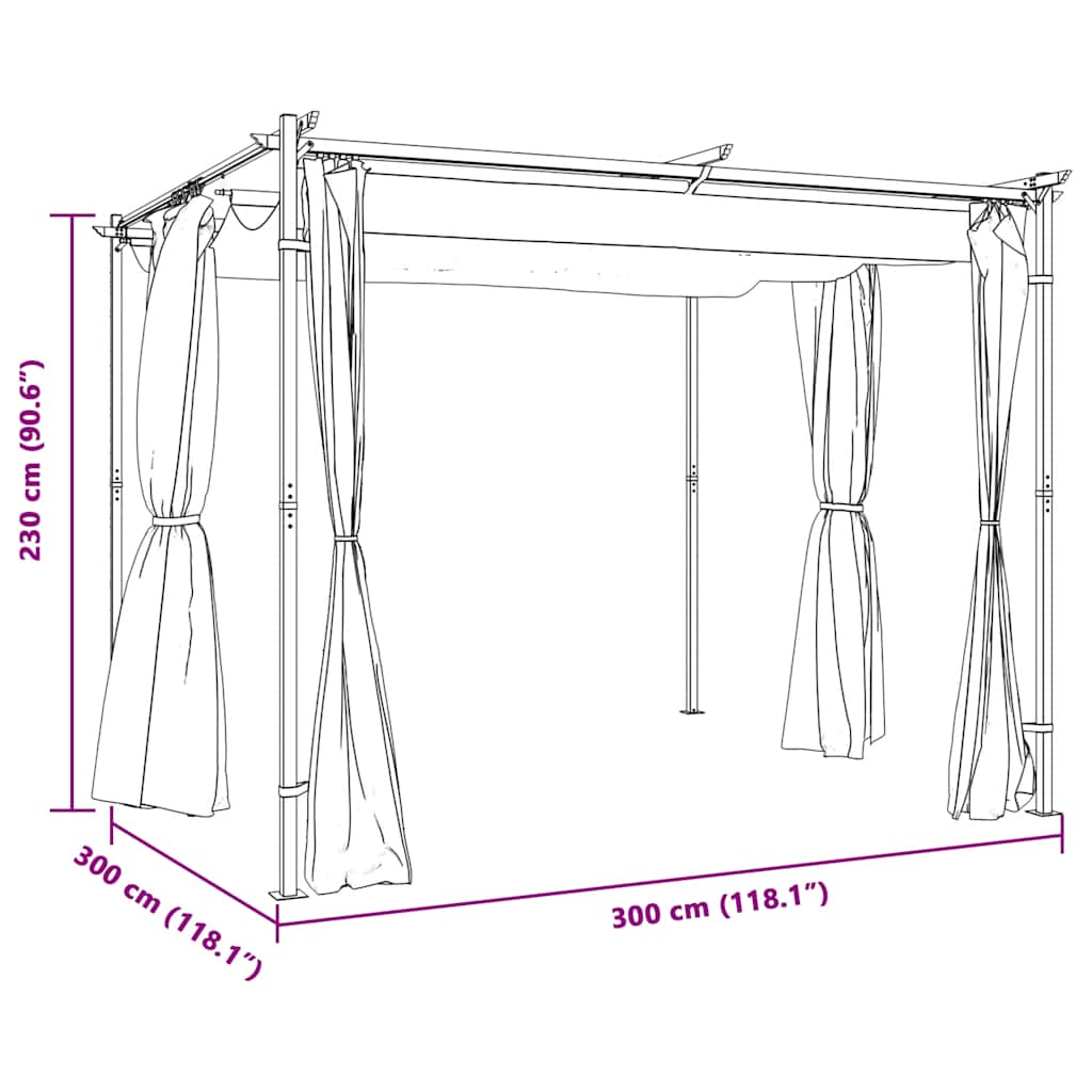 pavillon med gardiner 3x3 m stål cremefarvet